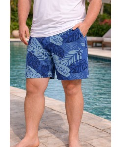 Short Estampado Elastano Plus Size Grande Bermuda praia Royal Folhas